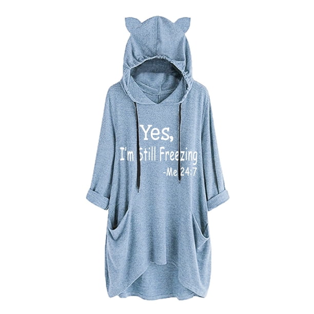 Gibobby Mujeres S Sudaderas con capucha Sudaderas con capucha de orejas de con estampado de letras de manga larga informal para mujer, sudadera con cordón, blusa con bolsillo (Azul, S)