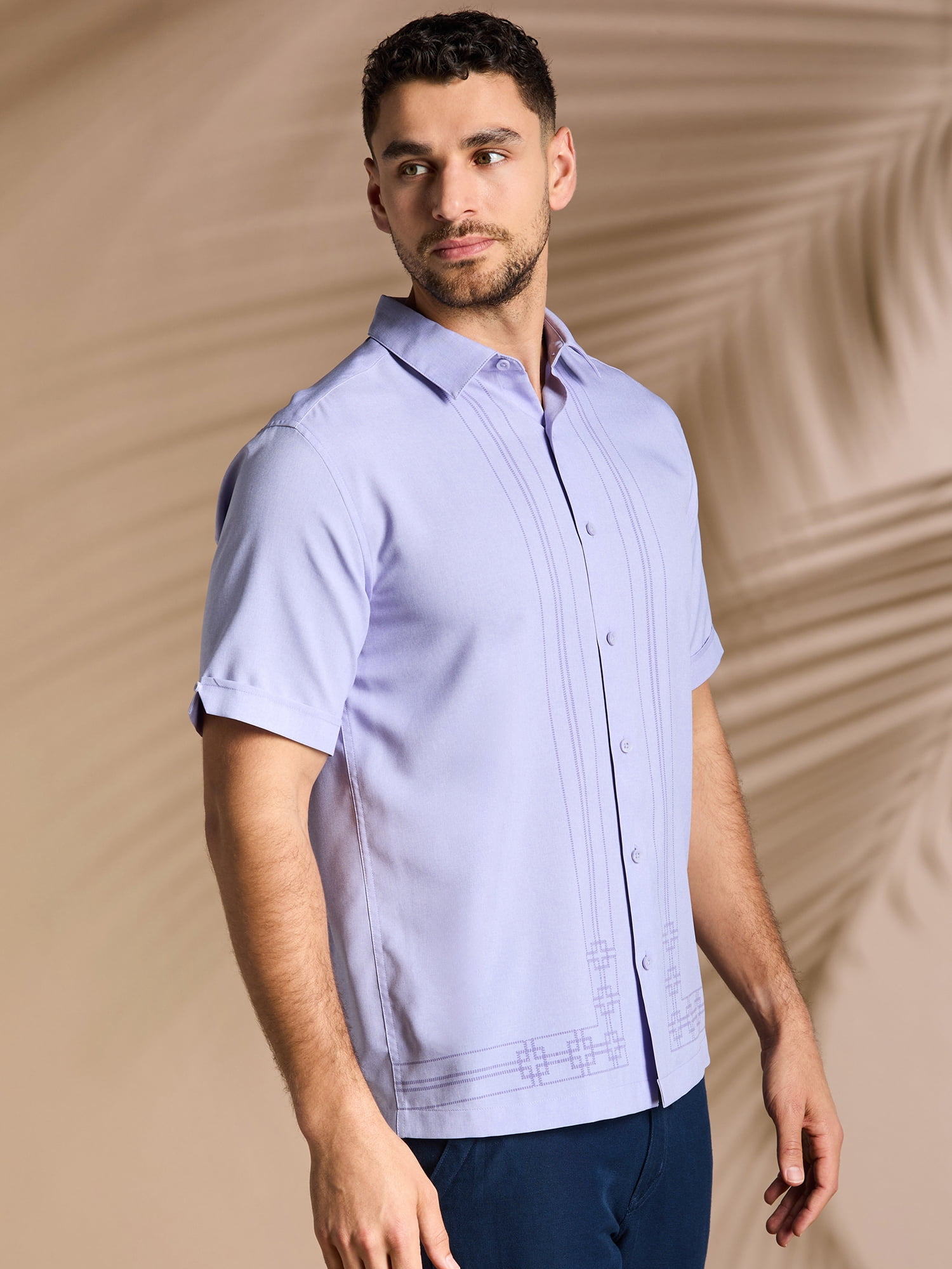 Cafe Luna Men's and Big Men's Crosshatch L-Shape Print Short Sleeve Shirt, up to Size 5XL