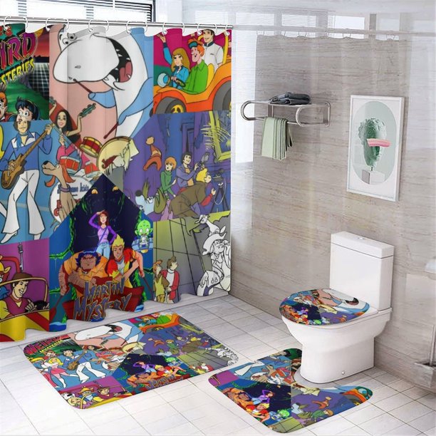 Misterios raros de Archie-theme 4-Piece Shower Curtain Set with Rugs, Waterproof Bathroom Decor Set Includes Bath Mat, U-Shaped Rug, Toilet Lid Cover and Curtain with Hooks