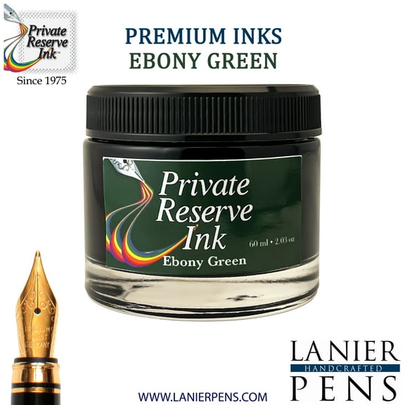 Private Reserve Ink, 60ml Fountain Pen Ink Bottle - Ebony Green (PR17024)