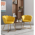 thumbnail image 2 of Velvet Accent Lotus Chair Set of 2, Modern Upholstered Lounge Chair with Metal Gold Plated Legs, Comfy Vanity Chair with 330LBS Weight Capacity for Living Room, Bedroom, Reading Room, Yellow, 2 of 9