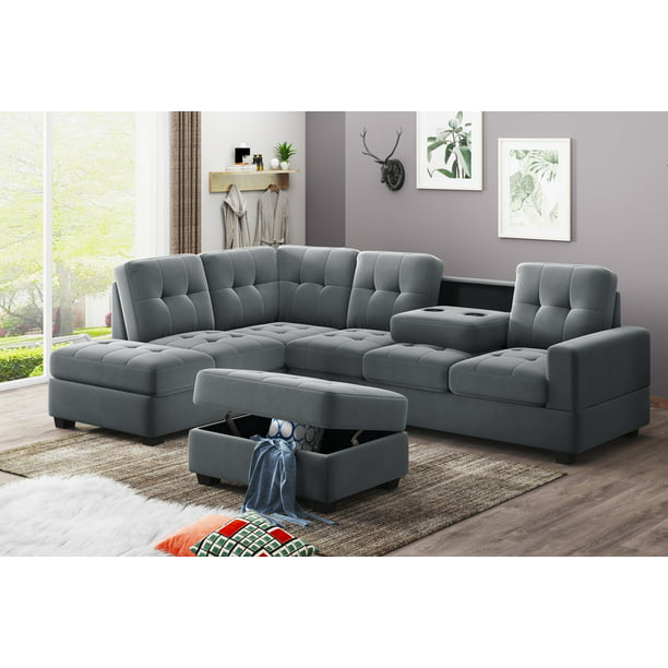 Shunda 3 Piece Sectional Sofa Set, Microfiber Living Room Set