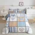 thumbnail image 3 of Manfei Teens Love Heart Bedding Comforter Set, Vintage Stripes Art Twin Comforter Sets, Blue Patchwork Plaid Reversible Bedding Set, Luxury Bedroom Decor, 2 Pieces, 3 of 9