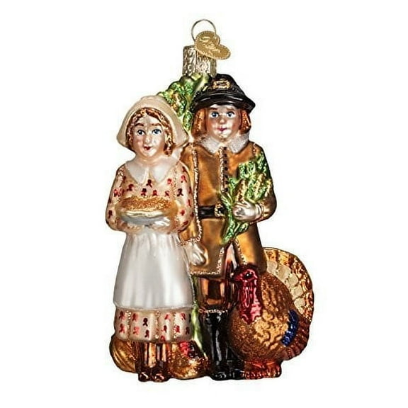 Old World Christmas Pilgrim Thanksgiving - 1 Ornament 4.75 Inch, Glass - Ornament Autumn Feast Turkey 24156.