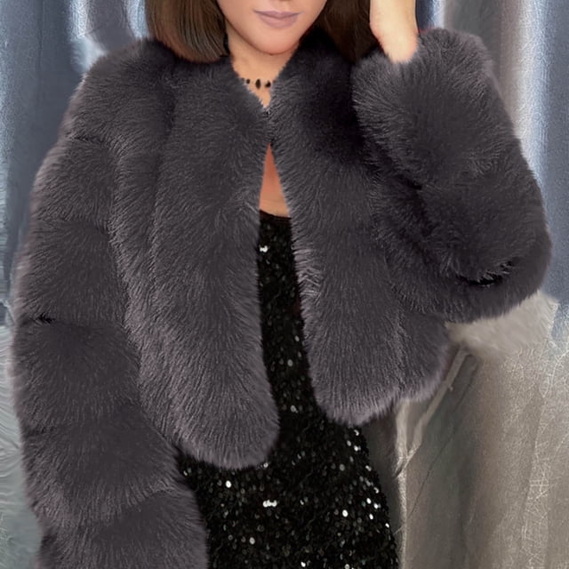 Chaquetas y abrigos casuales de manga larga sin capucha para mujer, de talla grande, de invierno, cálidos, holgados, con cuello alto, de felpa y pelo, de poliéster.