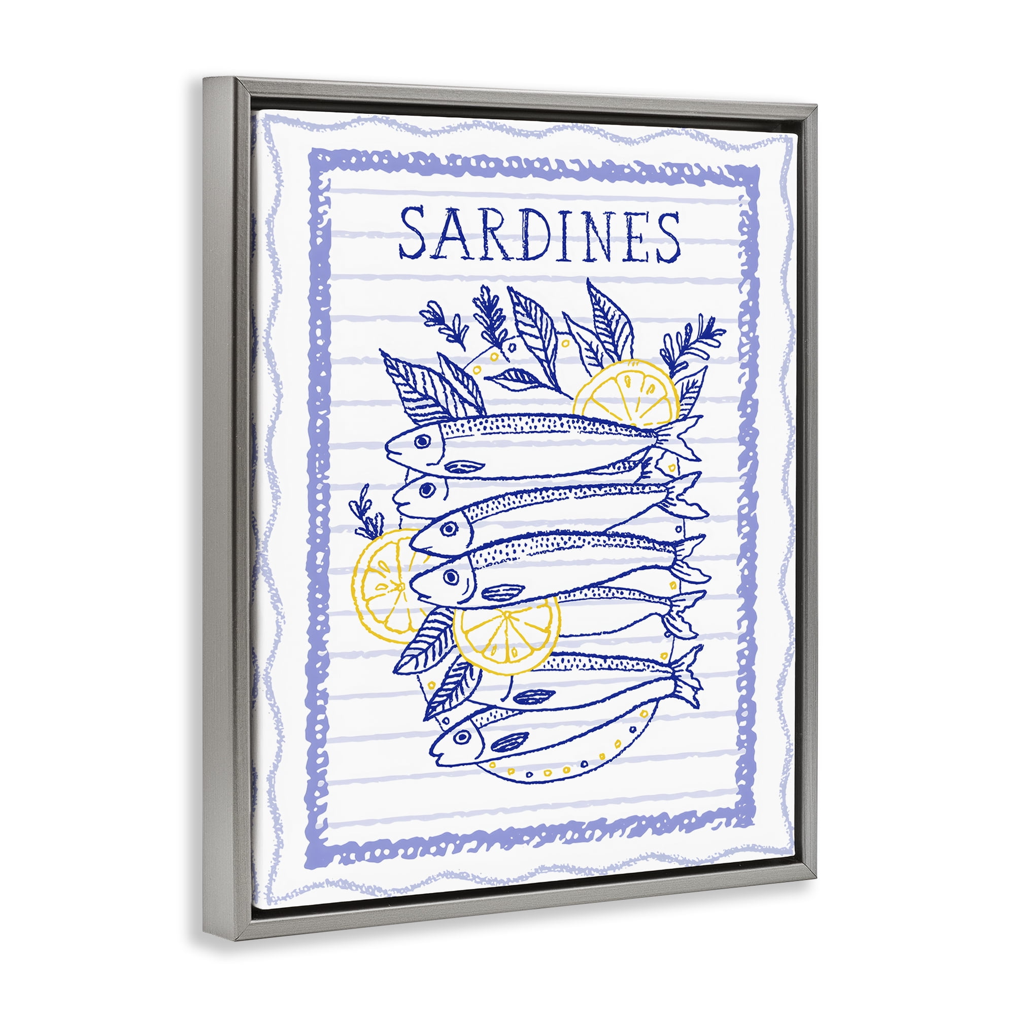 Stupell Industries Sardines Pile with Lemons Gray Framed Floater Canvas Wall Art, design by Creative Studio