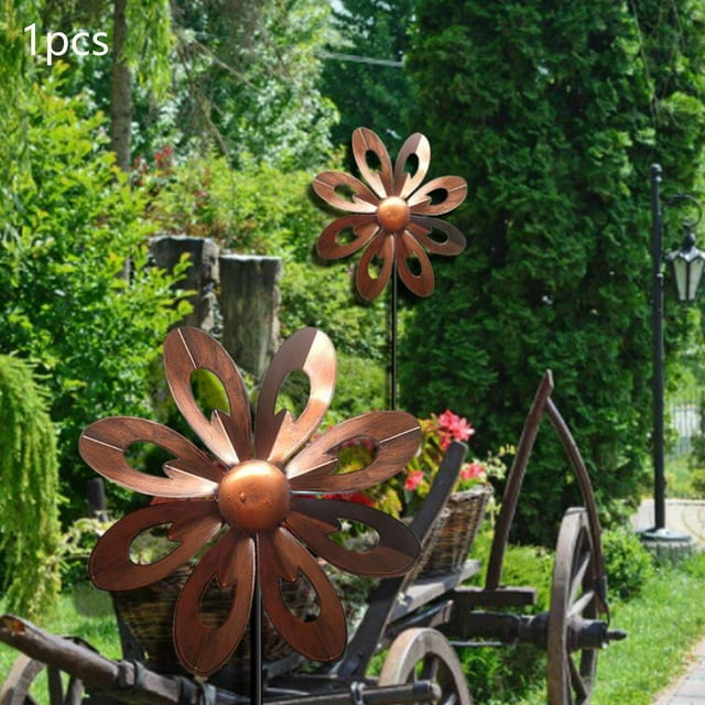 ziyahi Moulin à Vent Artistique Rotatif pour Ornements de Pelouse Rouge Or