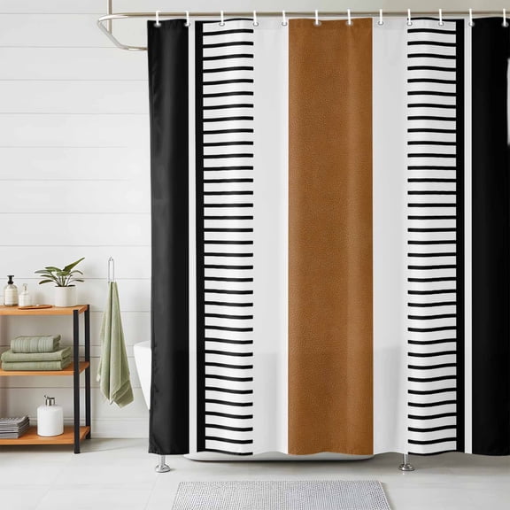 Shower Curtains for Bathroom, Modern Brown Black Waterproof Fabric Shower Curtain, Boho Contemporary Geometric Striped Decorative Bathroom Curtain for Bathtub, 72"x78", No Hooks Included