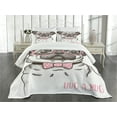 thumbnail image 3 of Ambesonne Pug Quilted Bedspread Set 3 Pcs, Pug with Bow Glasses, King Size, Brown Pale Pink White, 3 of 5