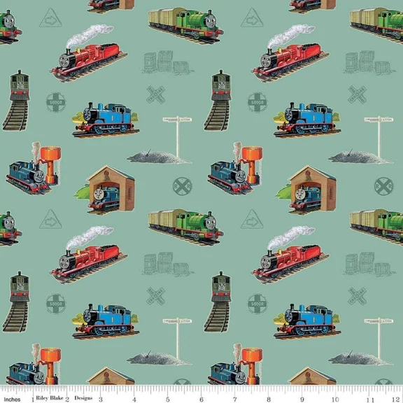 Thomas & Friends™ 80th Anniversary Main Green Cotton Fabric (1 yard)