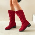 thumbnail image 2 of Aayomet Winter Boots for Women Plush Insulation Solid Color Suede Thick Heeled Long Boots (Red, 6.5), 2 of 5