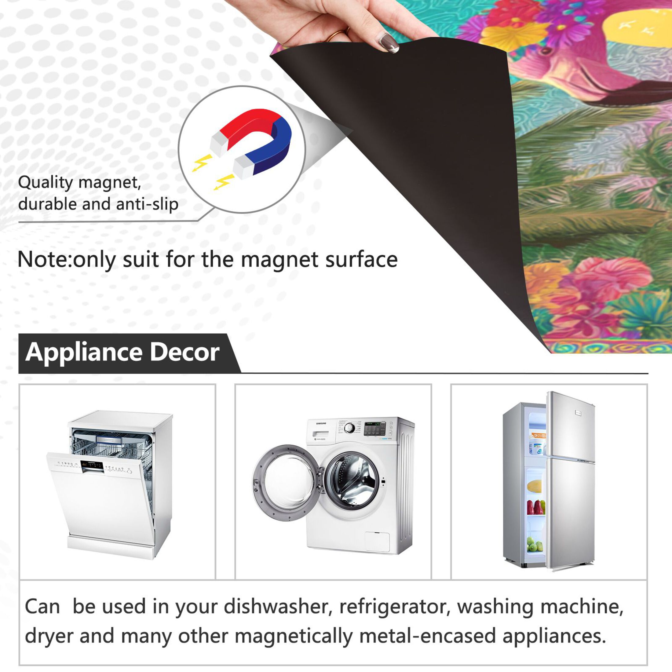 Dishwasher Magnetic Refrigerator Magnet Cover Sticker Home Decorative 23"x26" Flamingo Resort Style