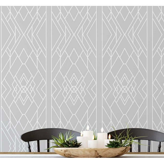 S4sassy Self-Stick Decorative Wallpaper, Art Deco Line Print Wall Paper, Textured Vinyl Waterproof Contact Paper, Grey, 25"x120"inch Removable Renter Friendly Wall Covering For Bedroom, Dining room