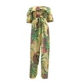 thumbnail image 6 of Biekopu Women Summer Beach Holiday Jumpsuits,Leaves Floral Print Off Shoulder Wide-Leg Pants Long Playsuits with Belt, 6 of 9