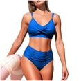 thumbnail image 4 of Xdegoge Swimsuits for Women V Neck High Waisted Ruched Bikini Sets Stretchy Knot Front Solid Tummy Control Slimming Two Piece Bathing Suits Summer Beachwear, 4 of 7
