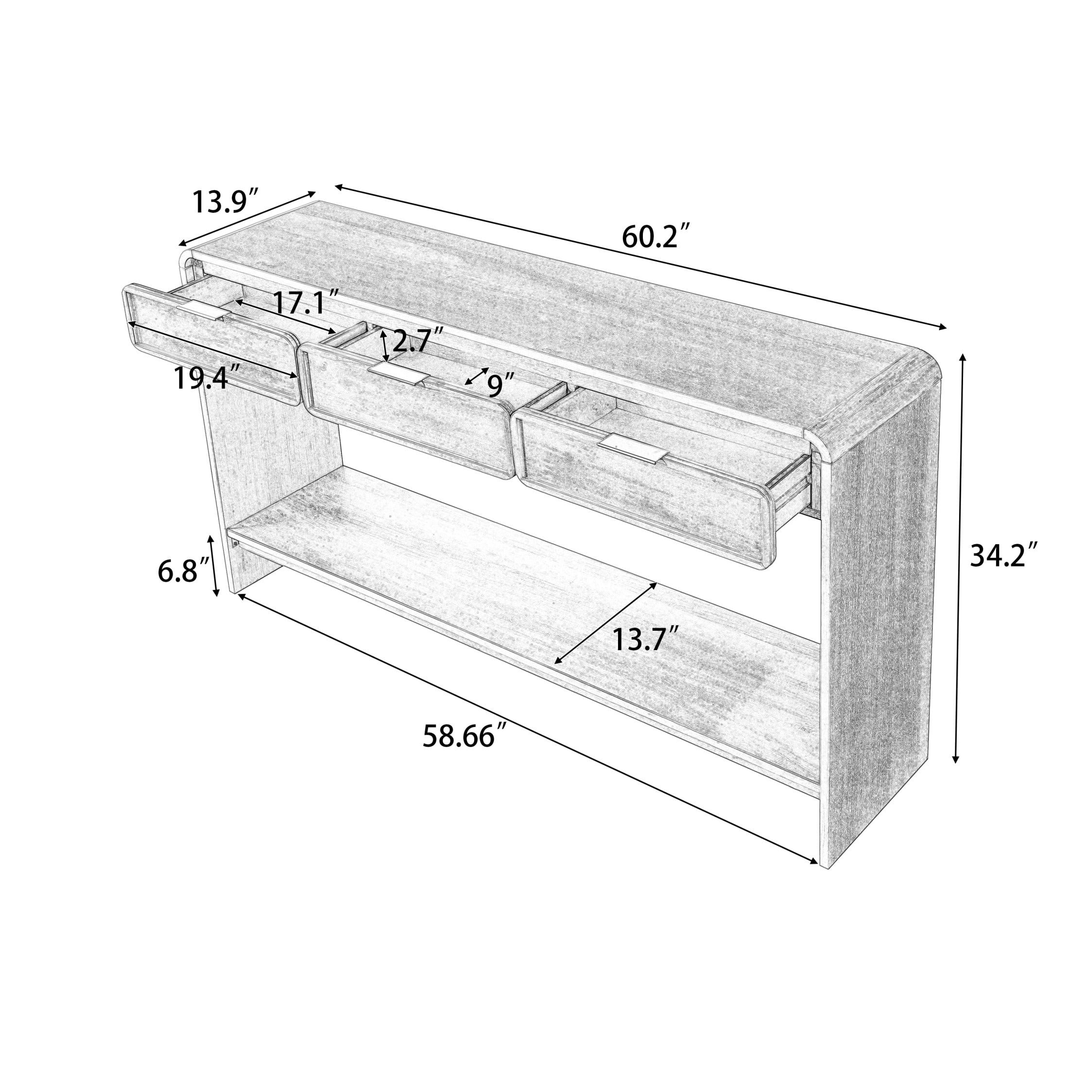 Christopher Knight Home 60" Retro Console Table with 3 Drawers and Shelf, Wooden Accent Cabinet Decor, Natural