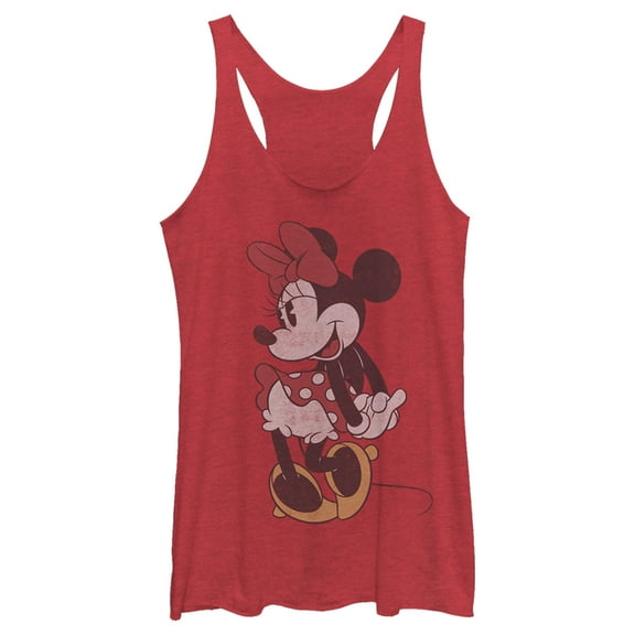 Women's Mickey & Friends Faded Retro Minnie Racerback Tank Top Red Heather Medium