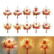 Girlsshop Chinese New Year 2024 Decoration Pendant Led Lamp Wreath Spring Festival Decor,F