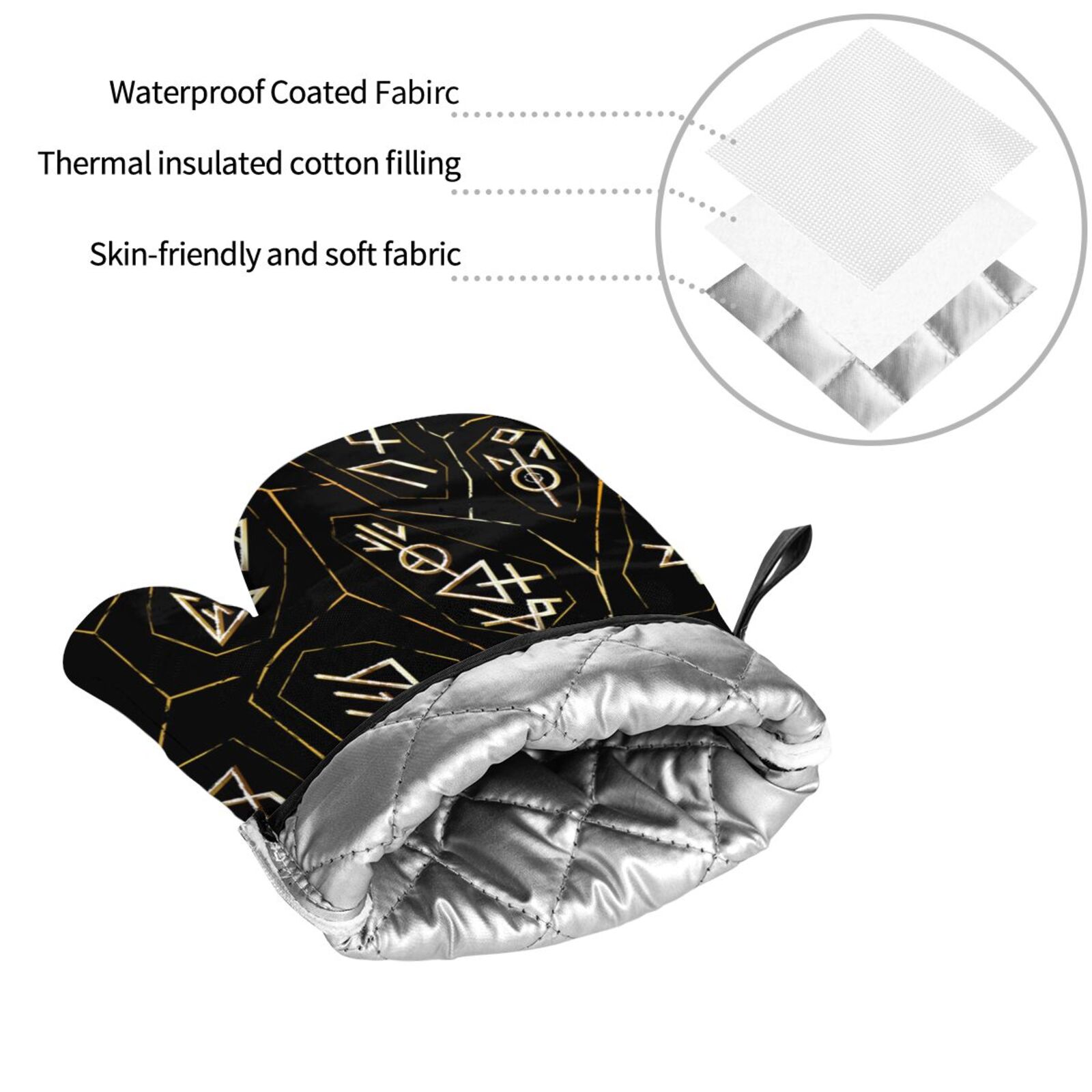 Gold Black Ancient Runes 4Pcs Oven Mitts and Pot Holders Sets Oven Kitchen Gloves Hot Pads for Cooking BBQ Baking Grilling