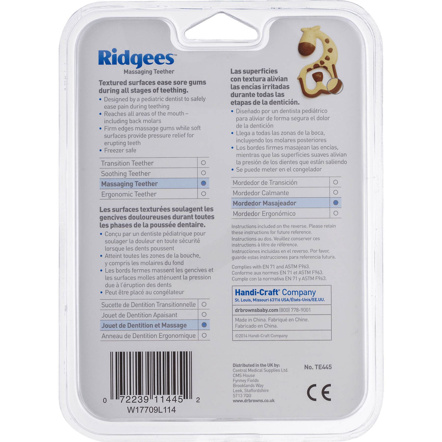 Browns Ridgees Massaging Teether Dr Giraffe Brand New Free Ship
