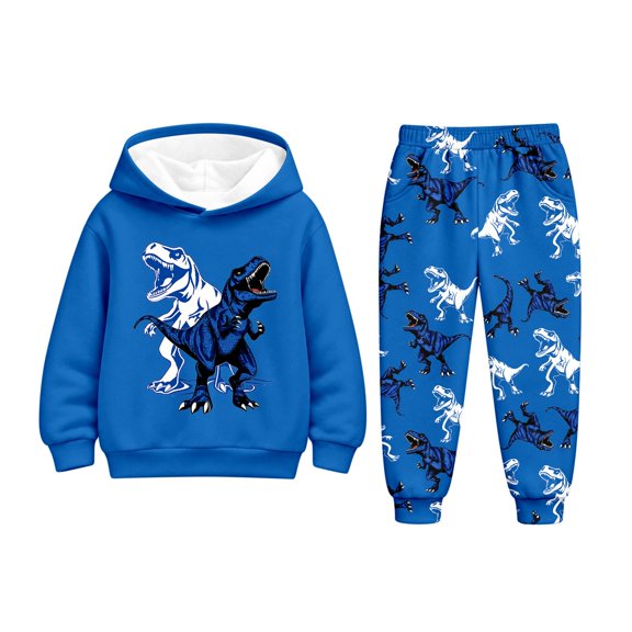 Kiijoy Boys Sweatsuit Dinosaur Graphic Hoodie Jogger Pants Outfits Fall Winter Clothes Set