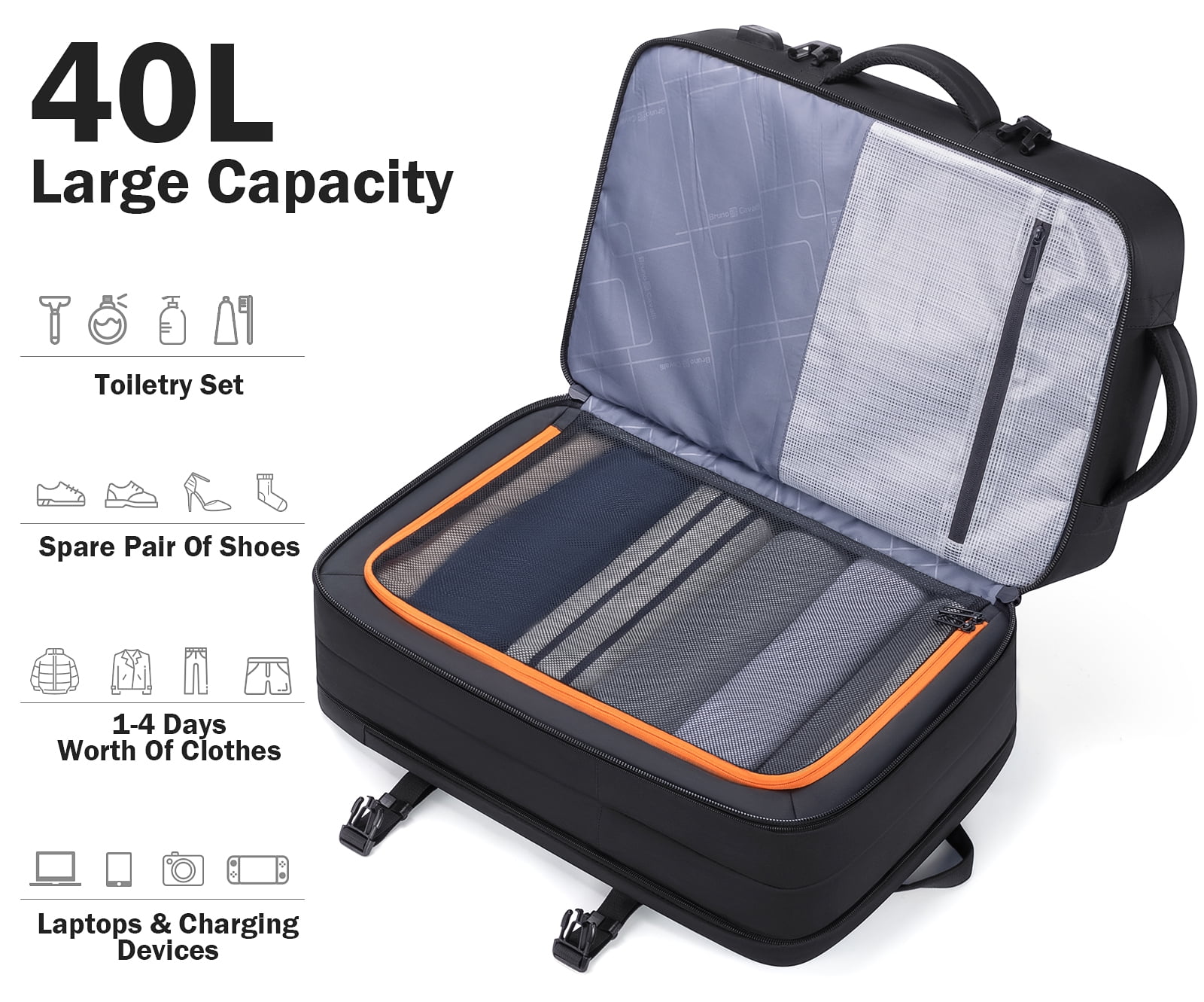 UKEIN Travel Backpack with USB Charging Port 40L Expandable 17 Inch Carry On Backpack Water-resistant Work Business Laptop Backpack for Men