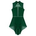 thumbnail image 5 of TSSOE Women's Lyrical Dance Dress Sparkly Rhinestones Asymmetrical Mesh Flowy Leotard Skirt Green XXL, 5 of 7