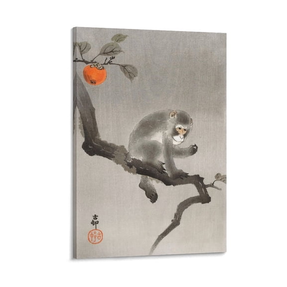 Ohara Koson Monkey in A Fruit Tree Art Poster Artworks Canvas Poster Room Aesthetic Wall Art Prints Home Modern Decor Gifts 16x24inch(40x60cm)
