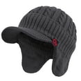 thumbnail image 2 of Janey&Rubbins Mens Winter Ear Flap Visor Beanie Knit Hat with Bill Fleece Lined Brimmed Cap (Gray), 2 of 8