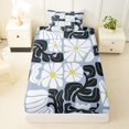 thumbnail image 3 of Homewish Vintage Daisy Floral Twin Sheets,Boho Geometric Art Bedding,White Blue,3pcs,1 Fitted Sheet and 1 Pillowcase, 3 of 6