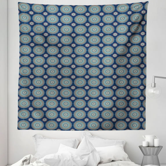 Mandala Tapestry, Big and Small Flowers Chinese Design Elements Retro, Fabric Wall Hanging Decor for Bedroom Living Room Dorm, 5 Sizes, Multicolor, by Ambesonne