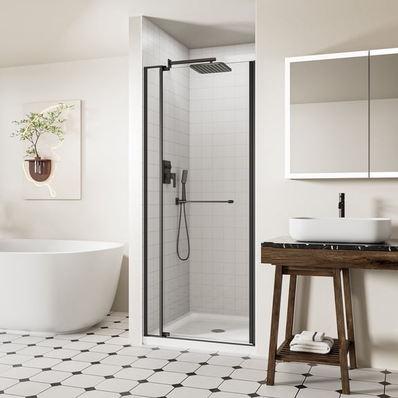 Frameless Pivot Shower Door 28-32" W × 72" H, 1/4&5/16" Tempered Glass Bathroom Shower Door, Magnetic Closing, Matte Black, Reversible Installation