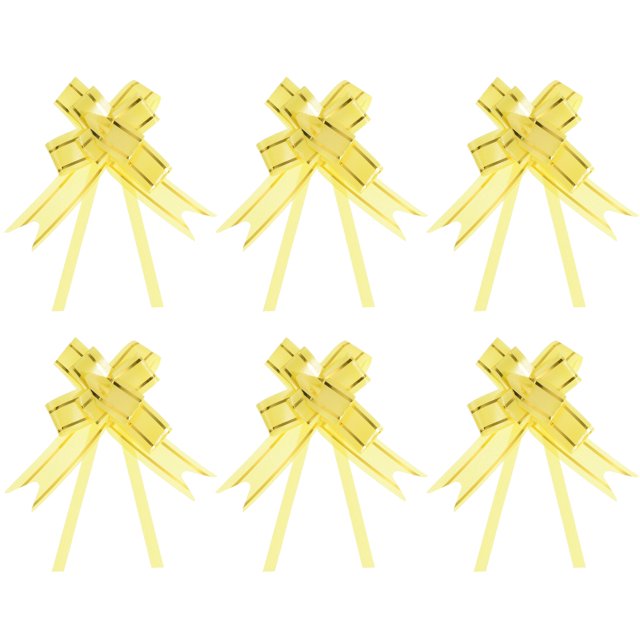 Unique Bargains 8 Inch Pull Bows Ribbon Gift Wrapping String Gold Thread Style Decorative Bow Tie Yellow 100 Pack