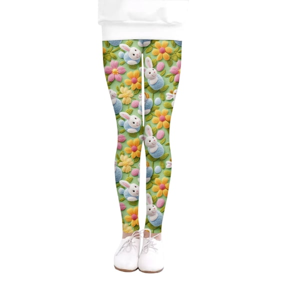 YOUYEDIAN Easter Leggings for Girls Kids Workout High Waist Yoga Pants Toddler Stretch Skinny Tummy Control Trousers (Fluorescent Green, 3-4 Years)