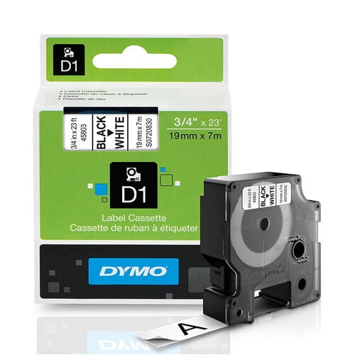 Black on White Dymo DYM45803 MobileLabeler D1 Label Tape 3/4" x 23 ft