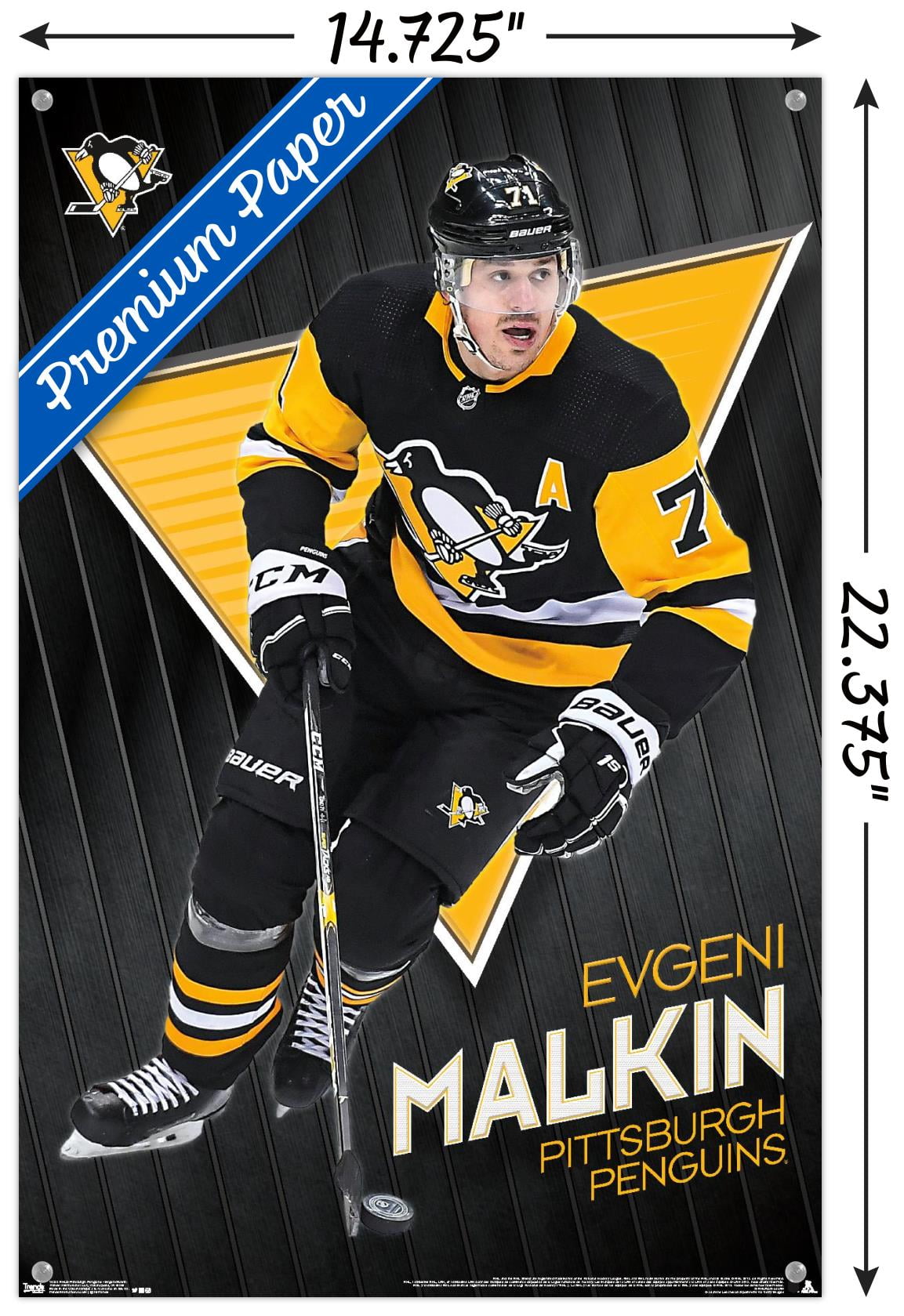 NHL Pittsburgh Penguins - Evgeni Malkin 19 Wall Poster with Pushpins, 14.725" x 22.375"
