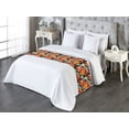 thumbnail image 3 of Floral Bed Runner, Continuous Pattern of Realistic Looking Flower Drawings With Leaves, Decorative Accent Bedding Scarf for Hotels Homes & Guest Rooms, King, Marigold Ivory and Aqua, by Ambesonne, 3 of 3
