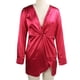 thumbnail image 5 of Vestido de escote en V profundo, ajustado, de moda, para mujer, de manga larga, con abertura, para fiesta, rosa, rojo, L, 5 of 15