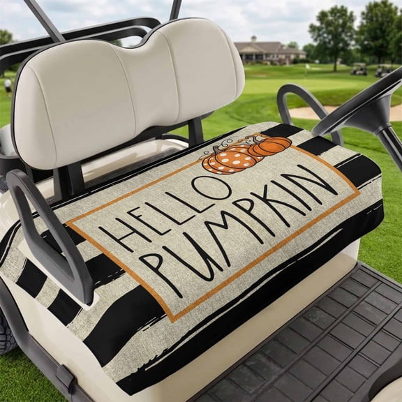 Golf Cart Seat Covers for 2 Seater,Hello Fall Microfiber Cart Seat Towel Blanket,Thanksgiving Orange Pumpkin Black Stripe Absorbent Breathable Non Slip Bench Seats Protector for Golf Course 51"x31"