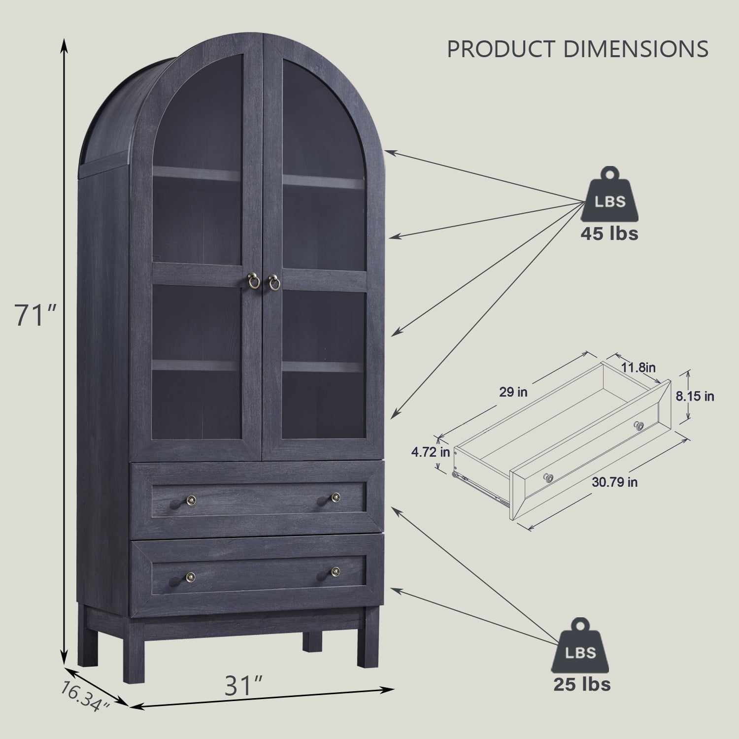 SinCiDo Arched Kitchen Pantry Storage Cabinet, 71" Tall Wood Pantry Shelves with 2 Doors & 2 Large Drawers for Dining Room Living Room