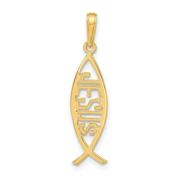 10k Yellow Gold Ichthys Fish Pendant with Jesus Name Center, Christian Religious Symbol for Men and Women, Faith Jewelry Necklace, Spiritual Devotional Accessory