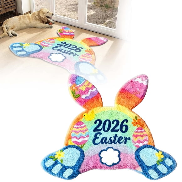 REK Easter Decor 2026 Easter Bunny Playful Butt Shaped Welcome Mat Easter Playful Butt Absorbent And Wear Doormat Crystal Velvet Easter Bunny Shaped Carpet Size 90 Cm / 35.4