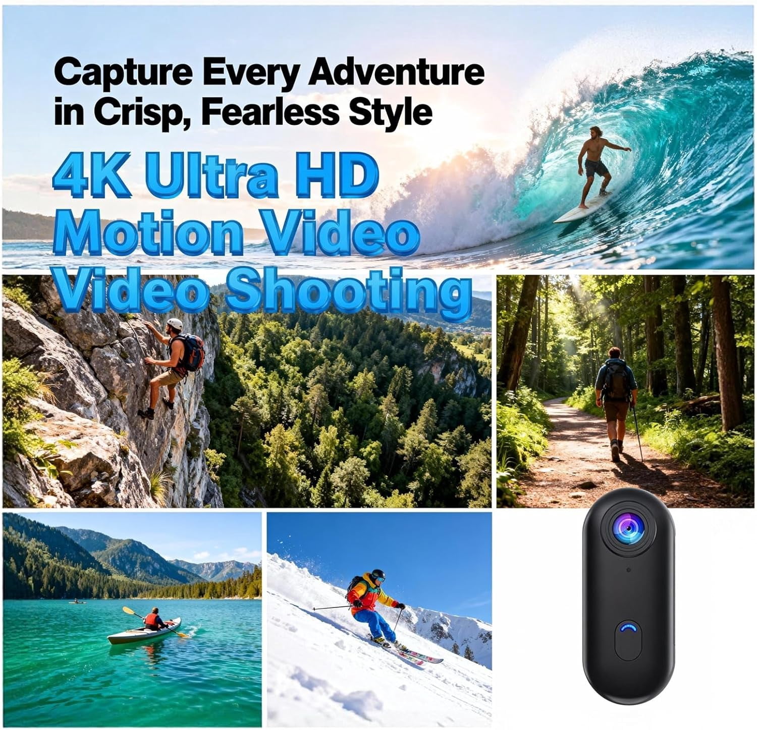 Sulaicai Mini Wearable Action Camera, HD Outdoor Sports Video Camera with 360° Rotation Lens, Portable Recording Cam for Cycling, Diving and Adventure (Black, with Memory Card)