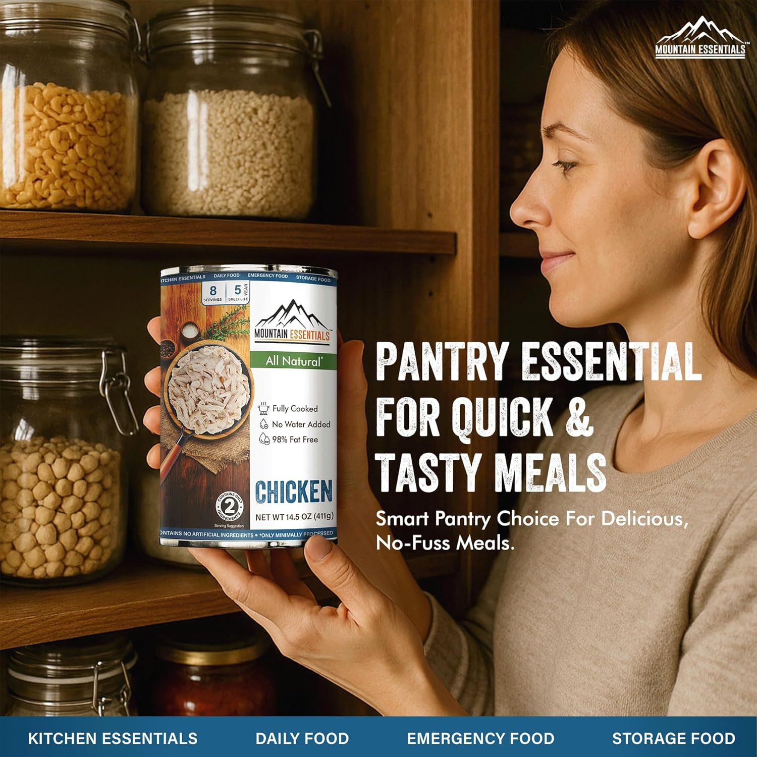 Mountain Essentials Fully Cooked Canned Chicken 14.5 oz (Pack of 6) – Ready-to-Eat White Meat, Long Shelf Life Protein, Gluten Free, Emergency Food Supply, Camping & Pantry Staple, Made in USA
