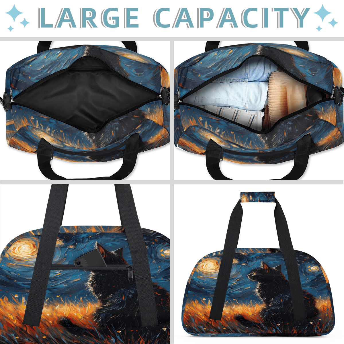 Herdesigns Funny Cat Sports Duffle Bag for Women & Men, Unique Cat Gym Bag Dance Bag Overnight Bag Carry On Weekender Travel Bag