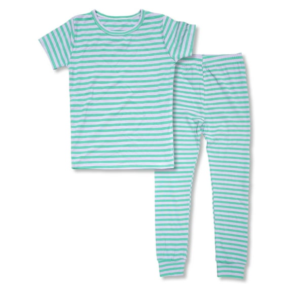 Topgal Unisex Toddler Boys & Girls Snug-Fit Pajamas - 2 PC Violet & Green Stripes Pull-On Kids Sleepwear Set Size 10