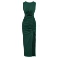 thumbnail image 5 of Women's Sexy Sleeveless Cut Out Slim Bodycon Dress Crewneck Crisscross Twist Ruched Slit Ribbed Knit Tank Midi Dress, 5 of 9