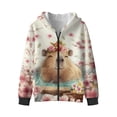 thumbnail image 4 of Xoenoiee Capybara Cherry Blossom Print Zip Up Hoodies Sweatshirts for Girls, Teen Kids Hooded Long Sleeve Pullover Sweatshirt with Large Pocket, Fashion Home Party Student Sport Hoody, XL, 4 of 7