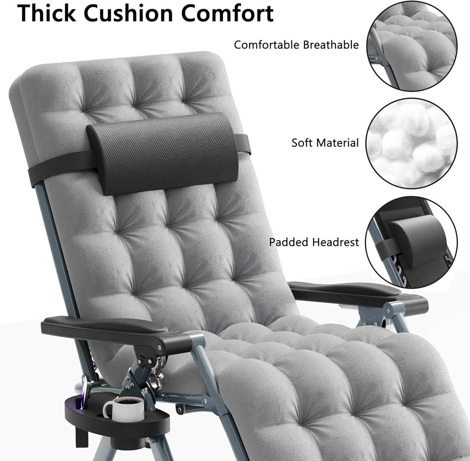 NimbleRest Folding Large Zero Gravity Chair with Removable Cushion & Cup Holder,Gray