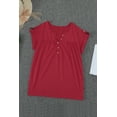 thumbnail image 1 of POGLIP Women's Red Buttoned Detail Cotton Blend Short Sleeve T-shirt, 1 of 6